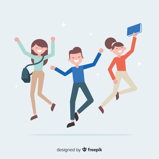 Free Vector happy students jumping with flat design