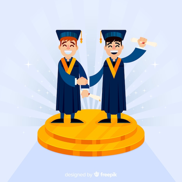 Free Vector happy students with flat design celebrating graduation