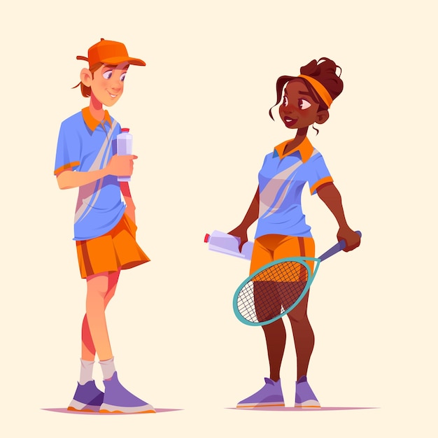 Free vector happy tennis players set isolated on background