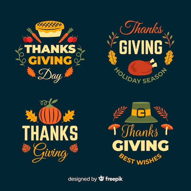 Happy thanksgiving day badge collection in hand drawn style