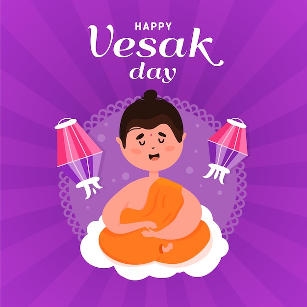 Free Vector happy vesak day with monk