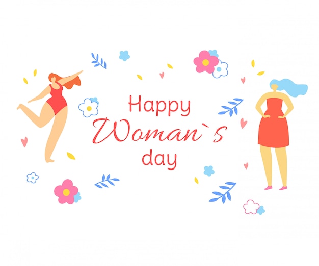 Happy Womans Day Greeting Card with Girls Dancing