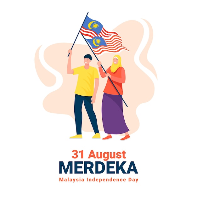 Free Vector hari merdeka with people holding flags