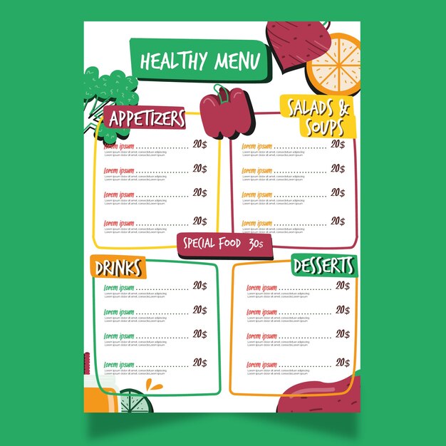 Healthy food restaurant menu template