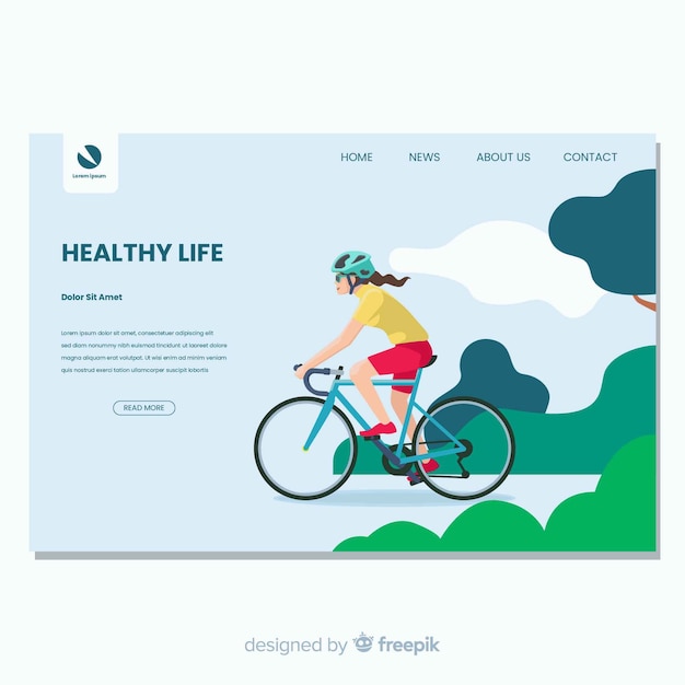 Free Vector healthy life landing page in flat design