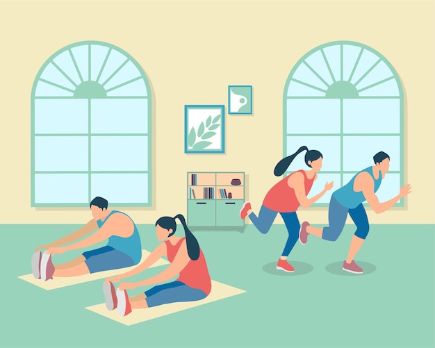 Free vector healthy young group of people practicing yoga . vector illustration.