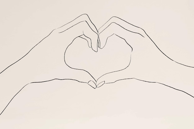 Free vector heart hand gesture vector line drawing