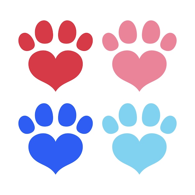 Heart Paw Print Multiple Colours Set