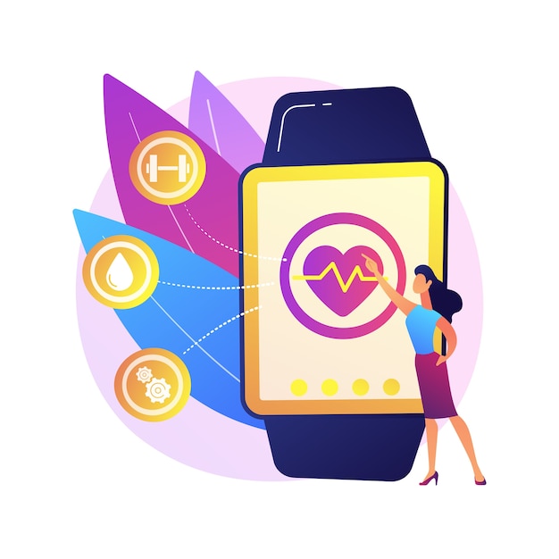 Free Vector heart rate on smartwatch. portable pulse tracker. wrist clock, watch with touchscreen, healthcare app. fitness assistant. gadget for workout.  isolated concept metaphor illustration.