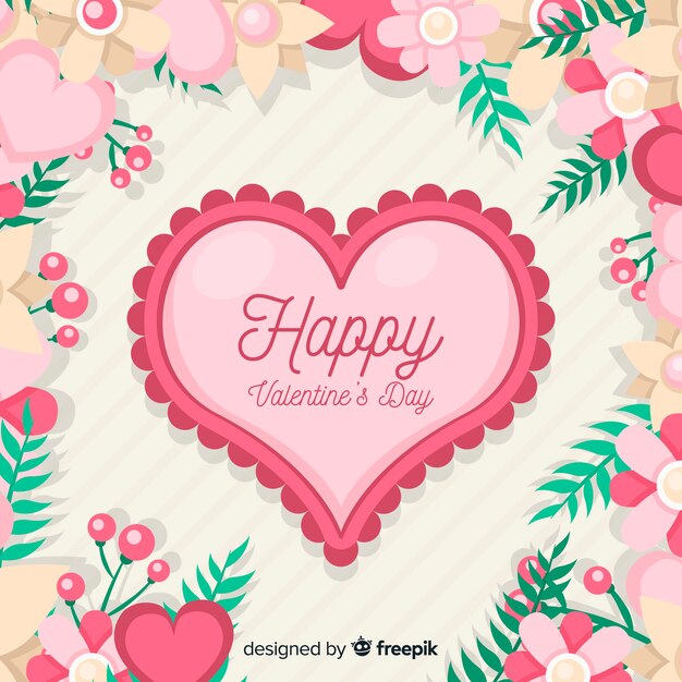 Free Vector heart surrounded by flowers valentine background