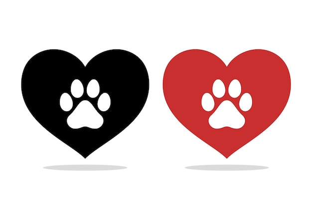 Free Vector heart with paw print black and red