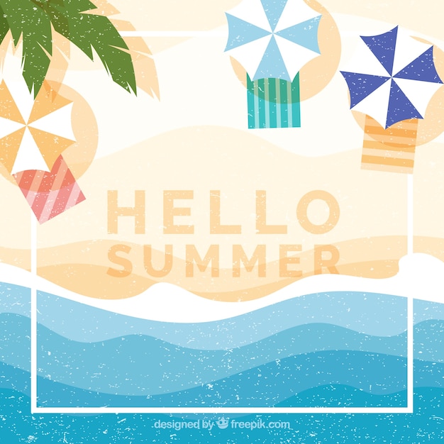 Free Vector hello summer background with beach top view