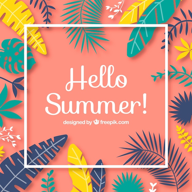 Free Vector hello summer background with colorful plants and flowers