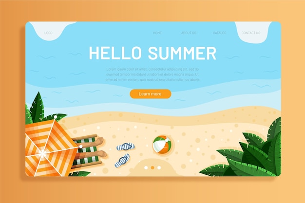 Free Vector hello summer landing page template with photo