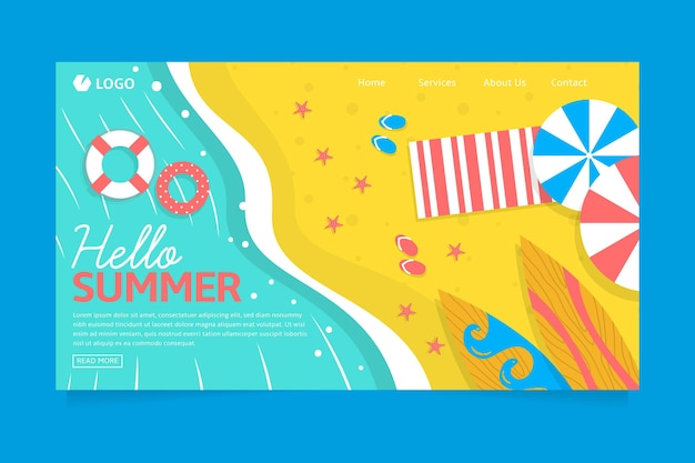 Free Vector hello summer landing page with beach