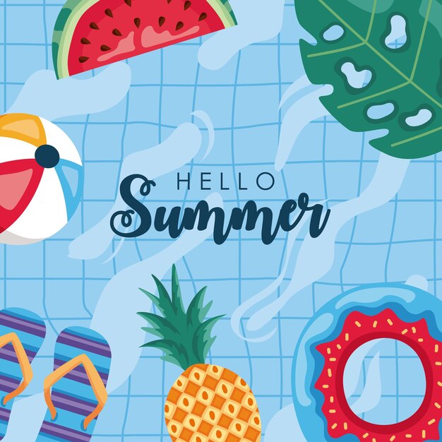 hello summer in pool poster