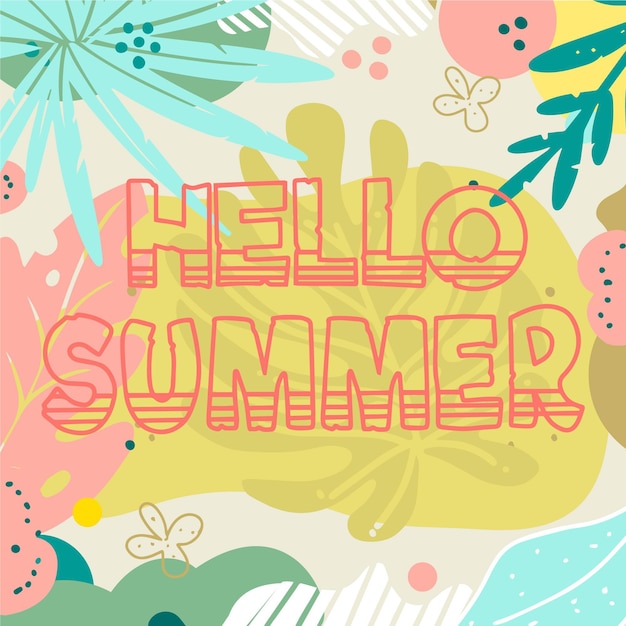 Free Vector hello summer with colorful leaves