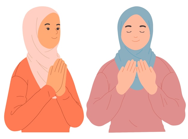 Hijab girl pray muslim islam ramadan clipart vector illustration