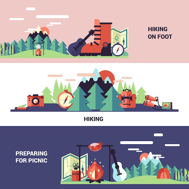 Free vector hiking and picnic banners