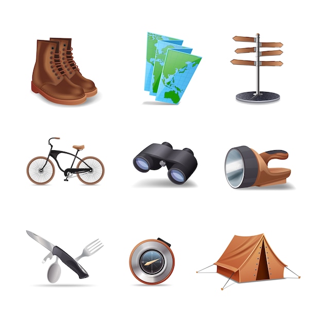 Free vector hiking realistic decorative icons set