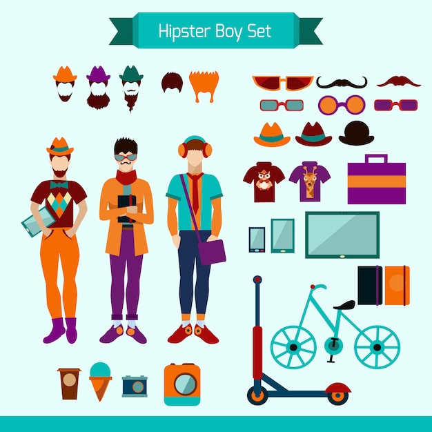 Free Vector hipster boy set