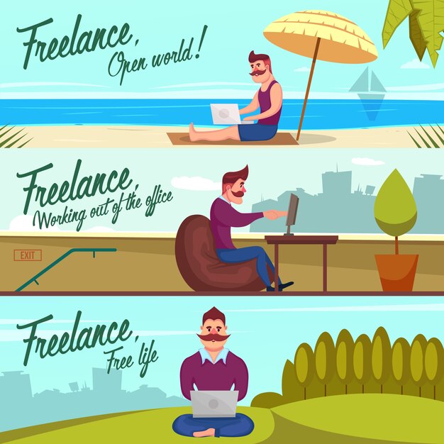 Hipster Freelancer Banners Set