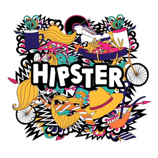 Free Vector hipster lifestyle accessories and fashion symbols compositions with pipe and fake mustaches