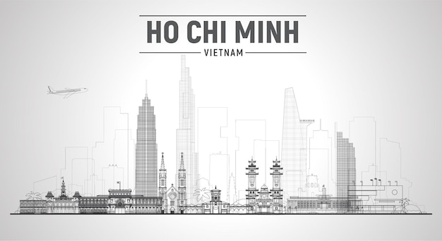 Free vector ho chi minh city vietnam line skyline with panorama in white background vector illustration business travel and tourism concept with modern buildings image for banner or website
