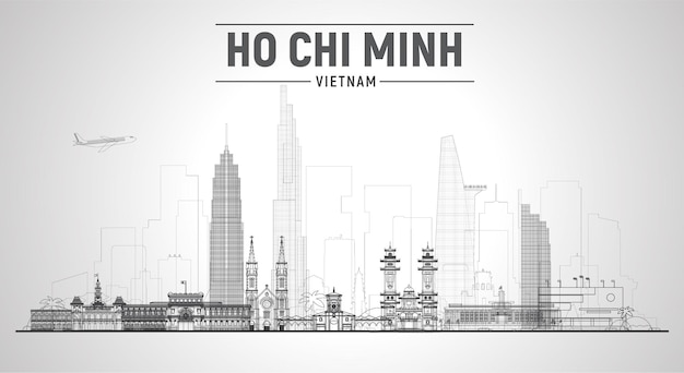 Free Vector ho chi minh city vietnam line skyline with panorama in white background vector illustration business travel and tourism concept with modern buildings image for banner or website