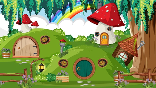 Free Vector hobbit house in the forest