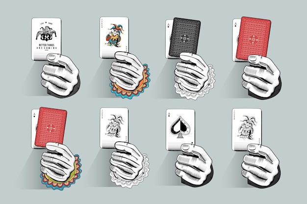 Free Vector holding playing cards illustration set