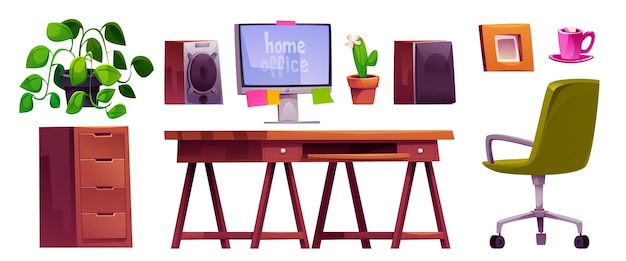 Free Vector home office furniture set on white background