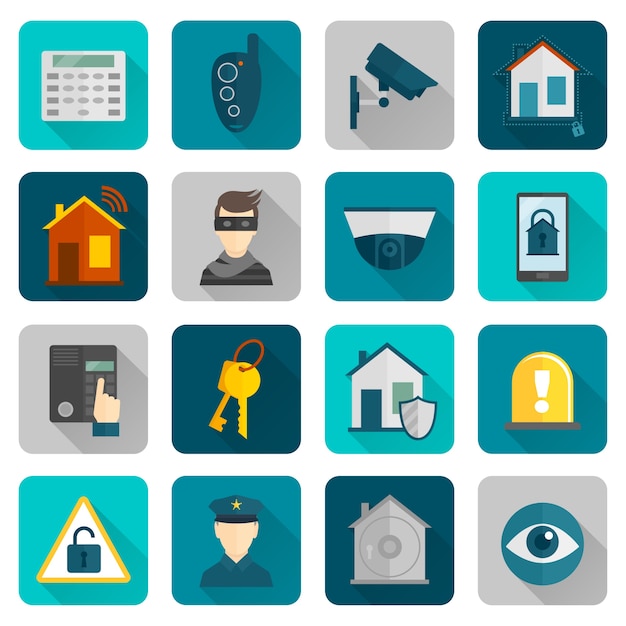 Free Vector home security icons flat