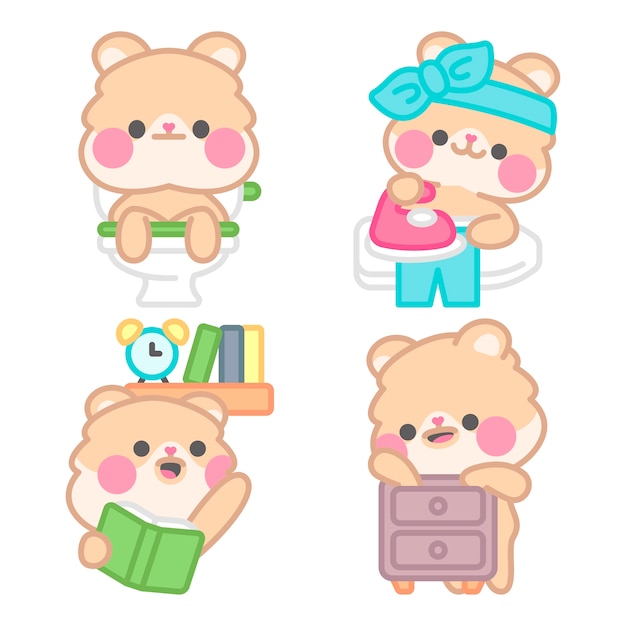 Free Vector home stickers collection with kimchi the hamster