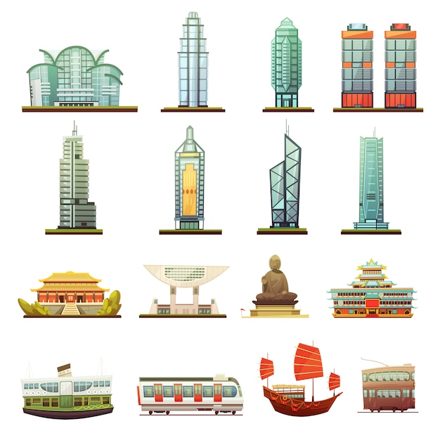 Free Vector hong kong city landmarks