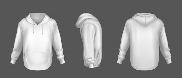 Hoody white sweatshirt mock up front side back set