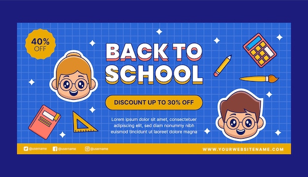 Free vector horizontal sale banner template for back to school season