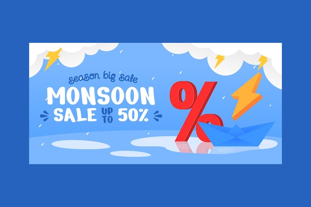 Horizontal sale banner template for monsoon season