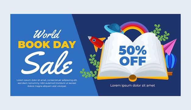 Free Vector horizontal sale banner template for world book day celebration