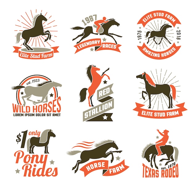 Free vector horse breeding labels emblems set