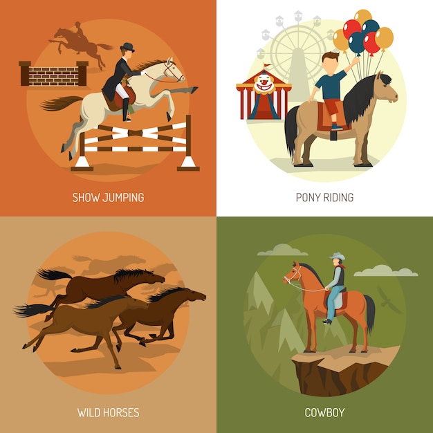 Free vector horse breeds concept icons square