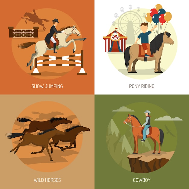 Horse Breeds Concept Icons Square