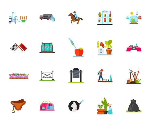 Free vector horse riding and farming icons set