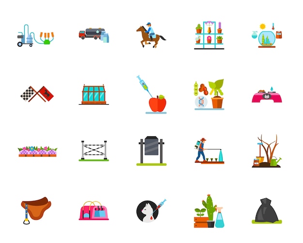 Horse riding and farming icons set