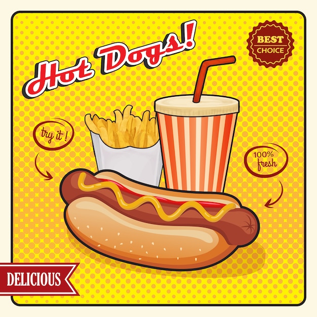 Hot Dogs Comic Style retro banner