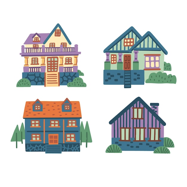 Free vector house illustration pack