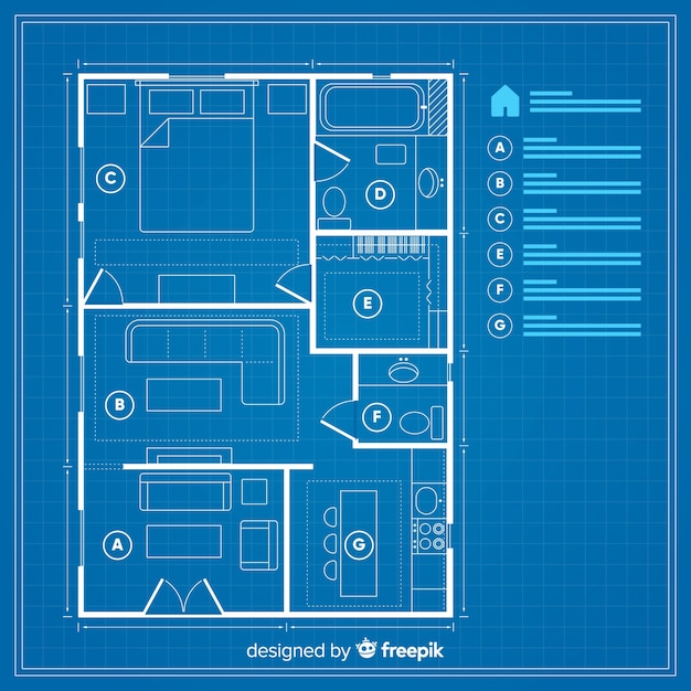 Free Vector house plan with blueprint concept