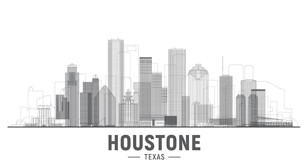 Houston Texas line city vector illustration Main buildings panorama tourism and business picture with Houston city skyline