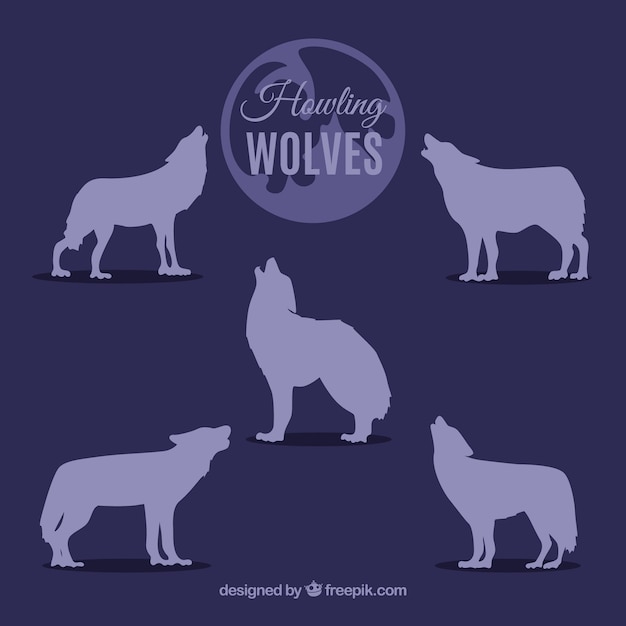 Free Vector howling wolves silhouettes collection