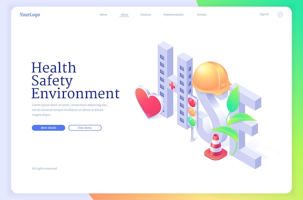 Free vector hse, health safety environment isometric landing